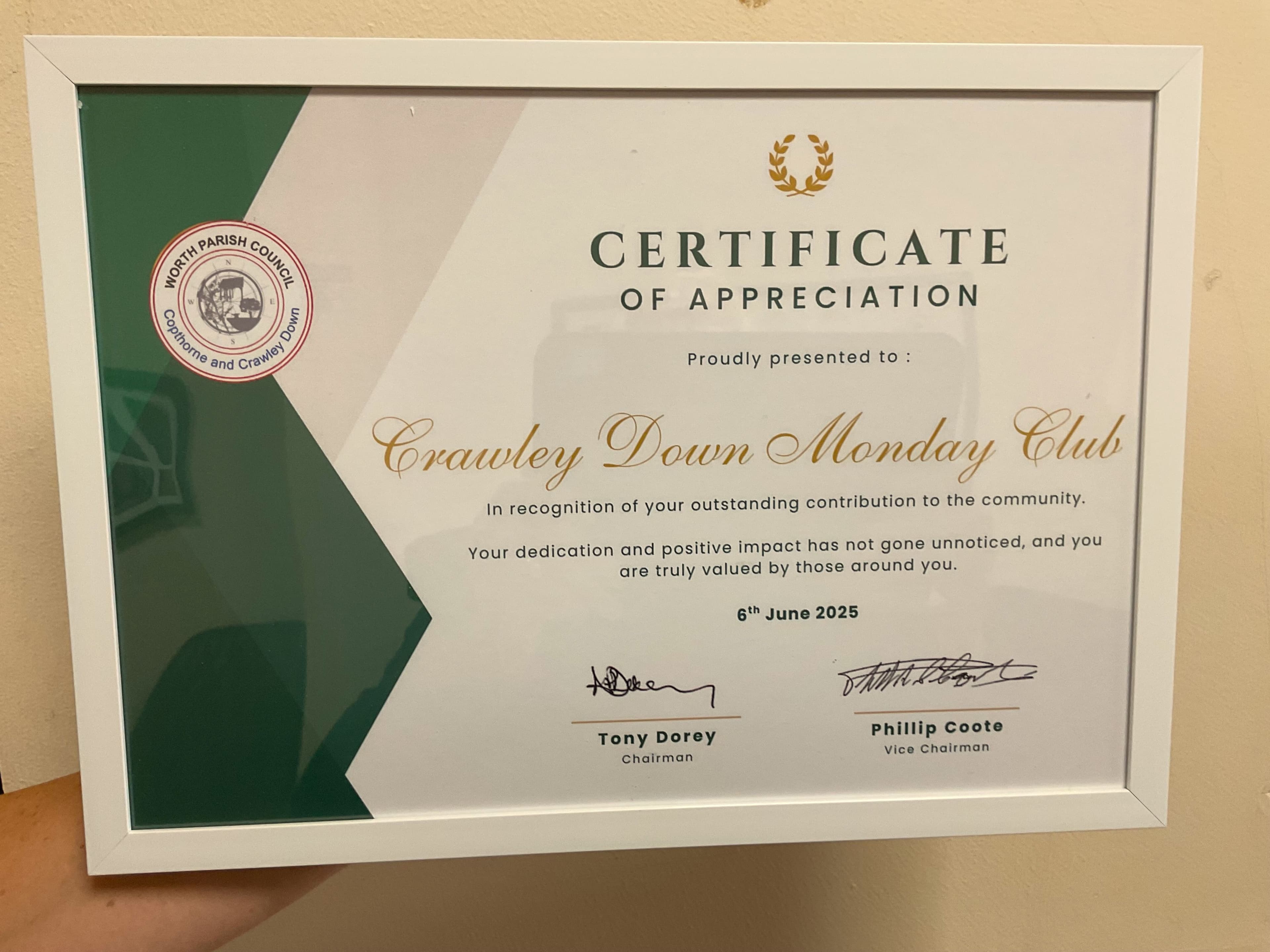 Certificate of appreciation award