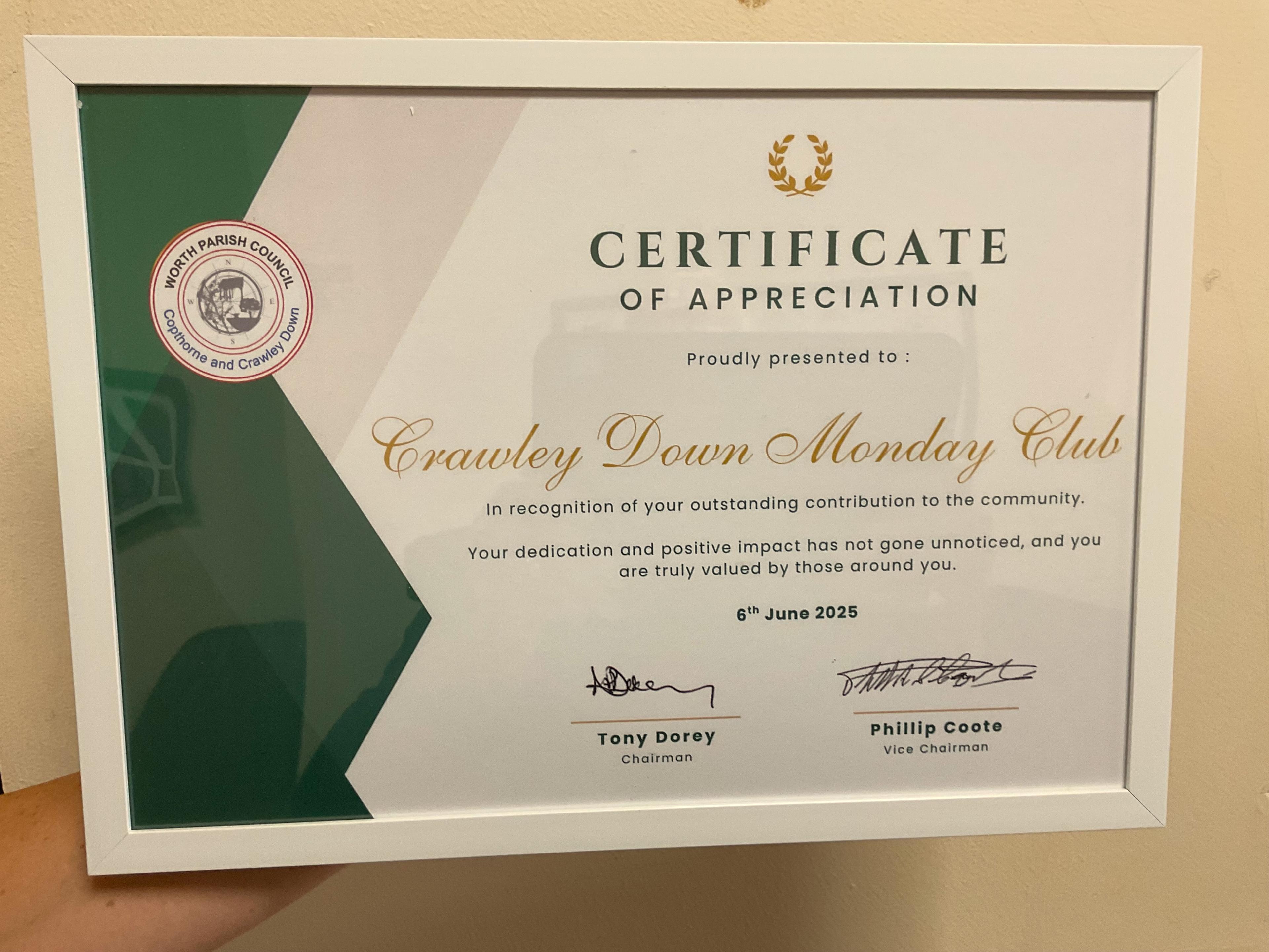 Certificate of appreciation award